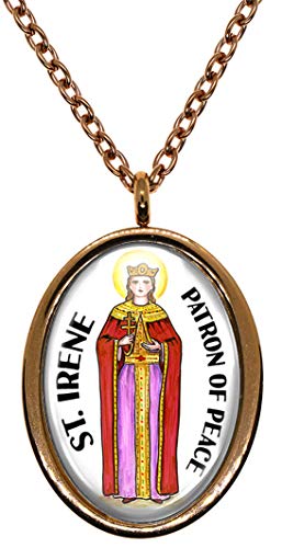 My Altar Saint Irene Patron of Peace Rose Gold Stainless Steel Pendant Necklace