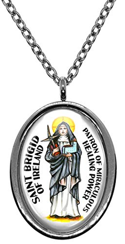 My Altar Saint Brigid of Ireland for Miraculous Healing Power Silver Stainless Steel Pendant Necklace