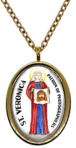 My Altar Saint Veronica Patron of Photographers Gold Stainless Steel Pendant Necklace