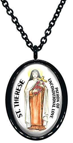 My Altar Saint Therese Patron of Unconditional Love Black Stainless Steel Pendant Necklace