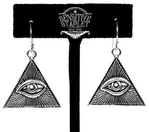 Illuminati All Seeing Hypnotic Eye of God Mesmerizing Charms Long 1 3/8" Titanium Earrings Hypoallergenic for Sensitive Ears
