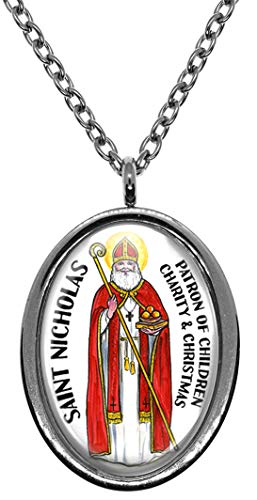 My Altar Saint Nicholas Patron Saint of Christmas Silver Stainless Steel Pendant Necklace