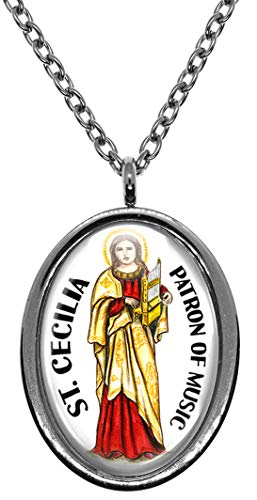 My Altar Saint Cecilia Patron of Music Silver Stainless Steel Pendant Necklace