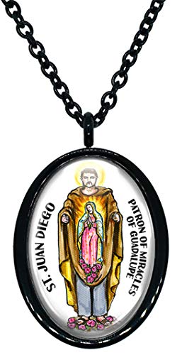 My Altar Saint Juan Diego for Miracles of Guadalupe Black Stainless Steel Pendant Necklace
