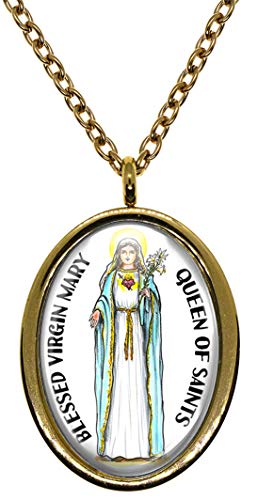 My Altar Blessed Virgin Mary Queen of Saints Gold Stainless Steel Pendant Necklace