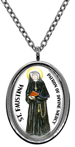 My Altar Saint Faustina Patron of Divine Mercy Silver Stainless Steel Pendant Necklace