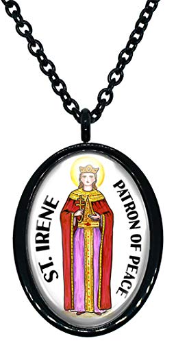 My Altar Saint Irene Patron of Peace Black Stainless Steel Pendant Necklace