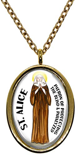 My Altar Saint Alice Patron for Protecting The Blind & Paralyzed Gold Stainless Steel Pendant Necklace