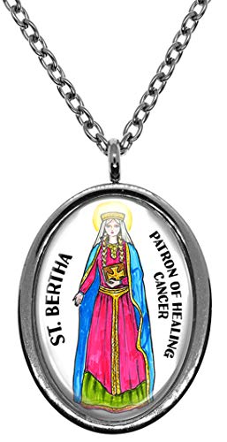 My Altar Saint Bertha Patron of Cancer Silver Stainless Steel Pendant Necklace