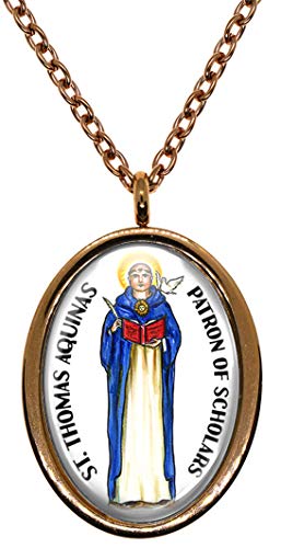 My Altar Saint Thomas Aquinas Patron of Scholars Rose Gold Stainless Steel Pendant Necklace