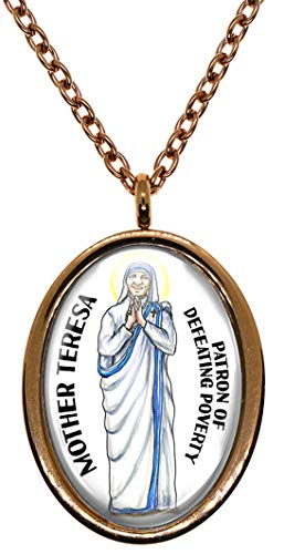 My Altar Saint Mother Teresa Patron of Defeating Poverty Rose Gold Stainless Steel Pendant Necklace