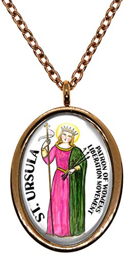 My Altar Saint Ursula Patron of Womens Liberation Movement Rose Gold Stainless Steel Pendant Necklace