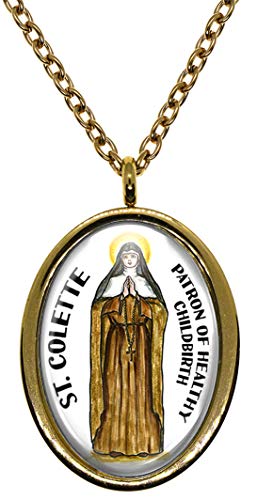 My Altar Saint Colette Patron of Healthy Childbirth Gold Stainless Steel Pendant Necklace