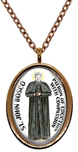 My Altar Saint Bosco Patron of Education with Compassion Rose Gold Stainless Steel Pendant Necklace