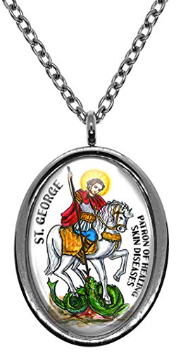 My Altar Saint George Patron of Healing Skin Diseases Silver Stainless Steel Pendant Necklace