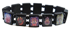 Hamsa Protection and Success Symbols Prayer Black Wood Stretch Bracelet