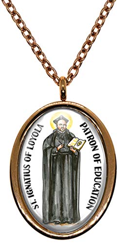 My Altar Saint Ignatius of Loyola Patron of Education Rose Gold Stainless Steel Pendant Necklace