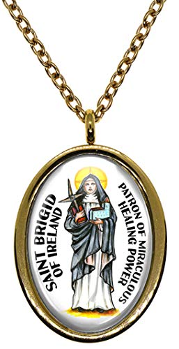 My Altar Saint Brigid of Ireland for Miraculous Healing Power Gold Stainless Steel Pendant Necklace