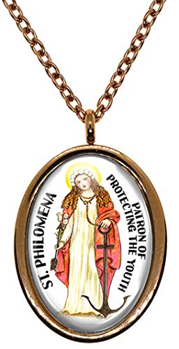 My Altar Saint Philomena Patron of Protecting The Youth Rose Gold Stainless Steel Pendant Necklace