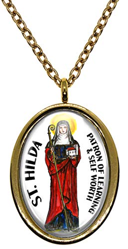 My Altar Saint Hilda Patron of Learning and Self Worth Gold Stainless Steel Pendant Necklace