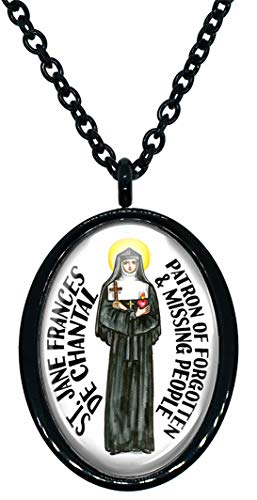 My Altar Saint Jane Frances de Chantal for Forgotten & Missing People Black Stainless Steel Pendant Necklace