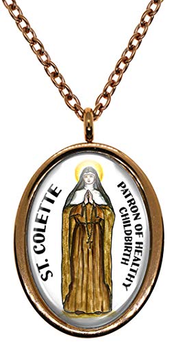 My Altar Saint Colette Patron of Healthy Childbirth Rose Gold Stainless Steel Pendant Necklace
