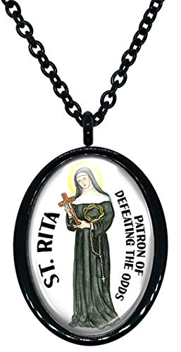 My Altar Saint Rita Patron of Defeating The Odds Black Stainless Steel Pendant Necklace