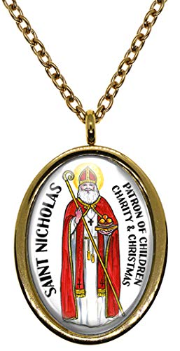 My Altar Saint Nicholas Patron Saint of Christmas Gold Stainless Steel Pendant Necklace