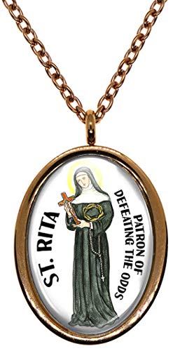 My Altar Saint Rita Patron of Defeating The Odds Rose Gold Stainless Steel Pendant Necklace