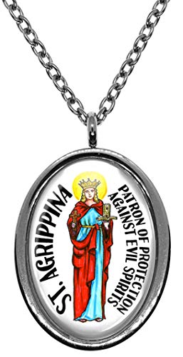 My Altar Saint Agrippina Patron Against Evil Spirits Silver Stainless Steel Pendant Necklace