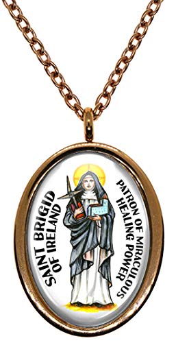 My Altar Saint Brigid of Ireland for Miraculous Healing Power Rose Gold Stainless Steel Pendant Necklace