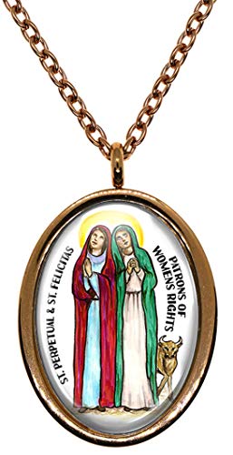 My Altar Saint Perpetua & St Felicitas Patrons for Womens Rights Rose Gold Stainless Steel Pendant Necklace