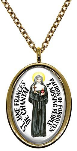 My Altar Saint Jane Frances de Chantal for Forgotten & Missing People Gold Stainless Steel Pendant Necklace