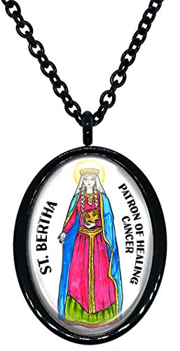 My Altar Saint Bertha Patron of Cancer Black Stainless Steel Pendant Necklace