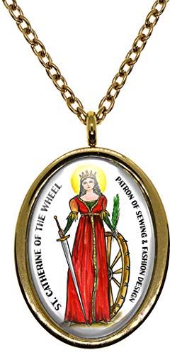 My Altar Saint Catherine of The Wheel for Sewing & Fashion Design Gold Stainless Steel Pendant Necklace