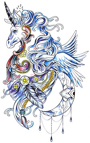 Beautiful Celestial Unicorn Large 5" x 7 1/2" Temporary Tattoos 2 Sheets