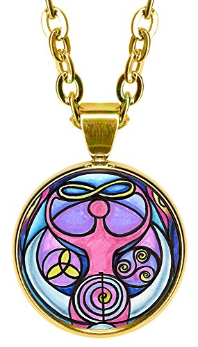 Triple Moon Goddess Reiki 5/8" Mini Stainless Steel Gold Pendant Necklace