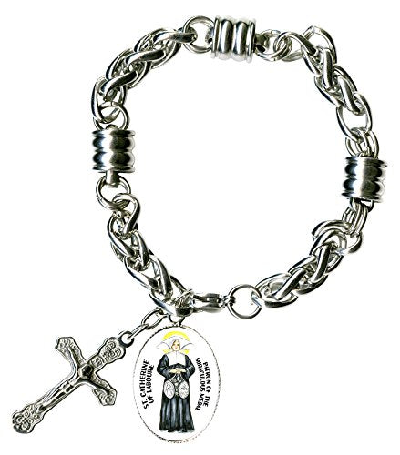 St Catherine Laboure of The Miraculous Medal Charm & Cross Stainless Steel 7" to 8" Bracelet