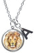 Lion Pendant & Initial Charm Steel 24" Necklace