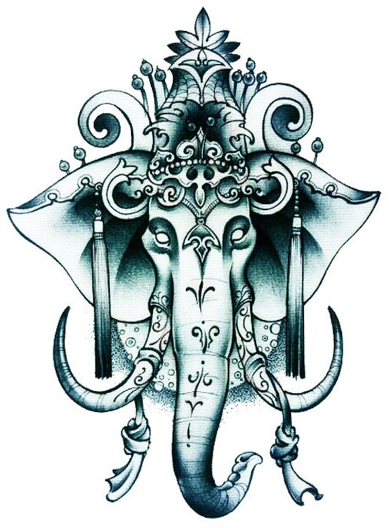 Ganesh Elephant Lord of Karma Teal Large 5 1/2" x 8" Temporary Tattoos 2 Sheets