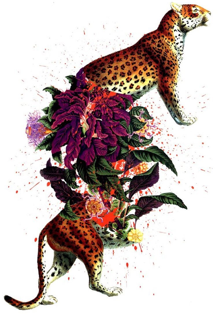 Leopards Floral Strange Splash 4" x 8" Waterproof Temporary Tattoos
