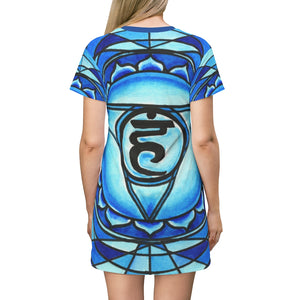 5th Chakra Vishuddha for Creative Expression Women's All Over Print T-Shirt Dress