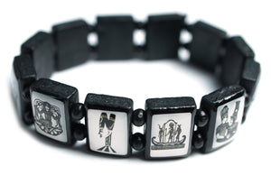 Ancient Egyptian Symbols Black Wood Stretch Prayer Bracelet