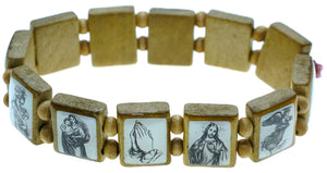Jesus and Mary Brown Bohemian Wood Stretch Prayer Bracelet