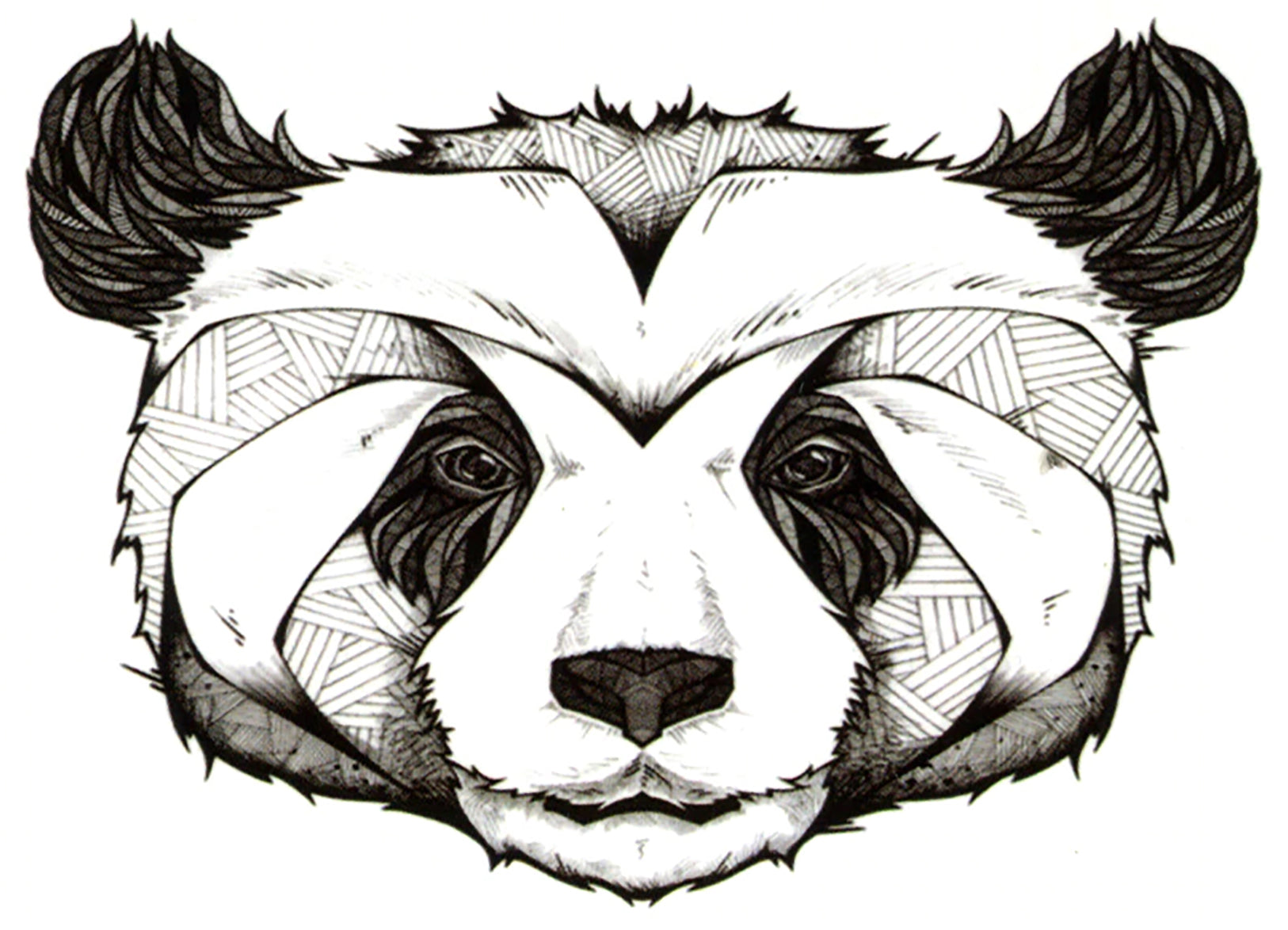 Panda Head Portrait Face Black Waterproof Temporary Tattoos 2 Sheets
