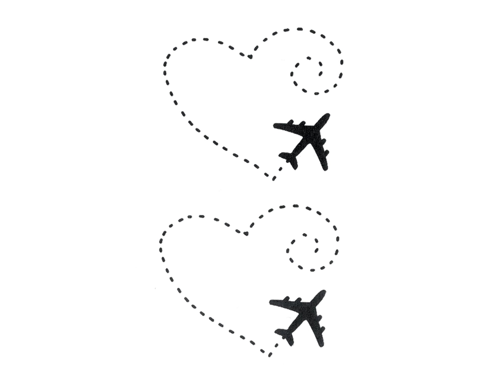 Love Long Distance Heart Plane Black Waterproof Temporary Tattoos 2 Sheets