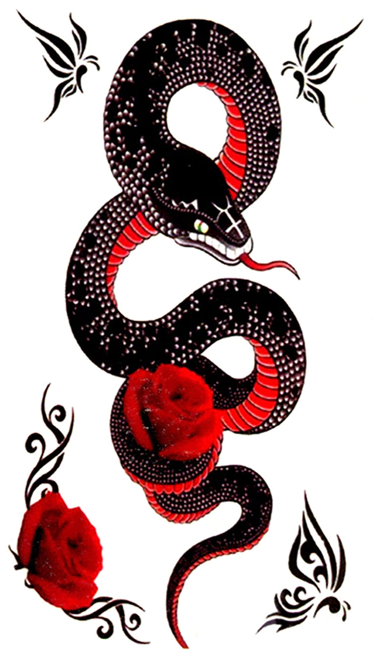 Snake Rose Waterproof Temporary Tattoos 2 Sheets