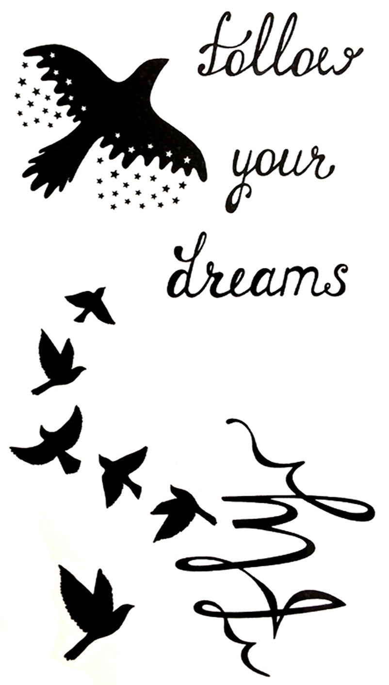 Follow Your Heart Fly Birds Words Waterproof Temporary Tattoos 2 Sheets