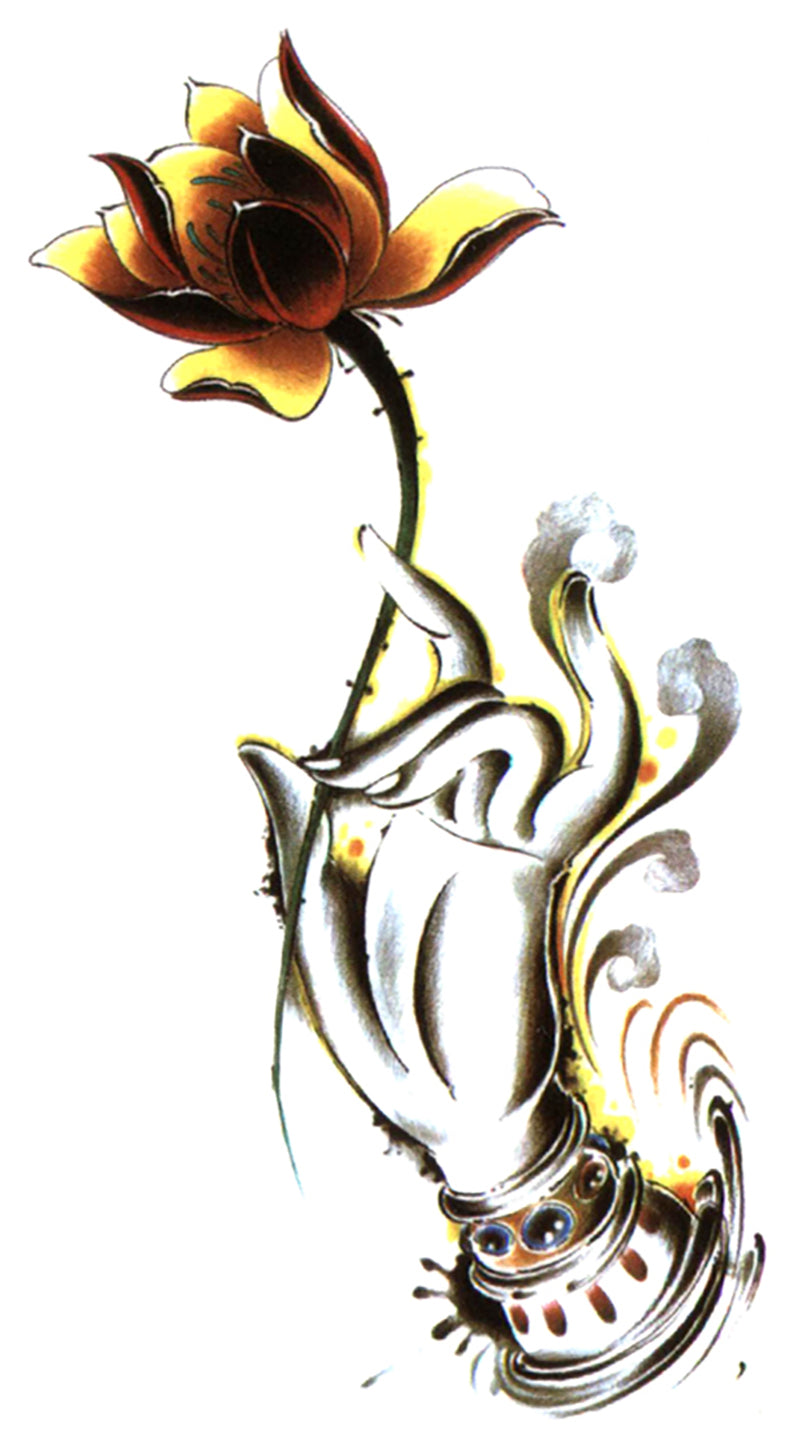 Golden Lotus Hand Mudra Spiritual Waterproof Temporary Tattoos 2 Sheets