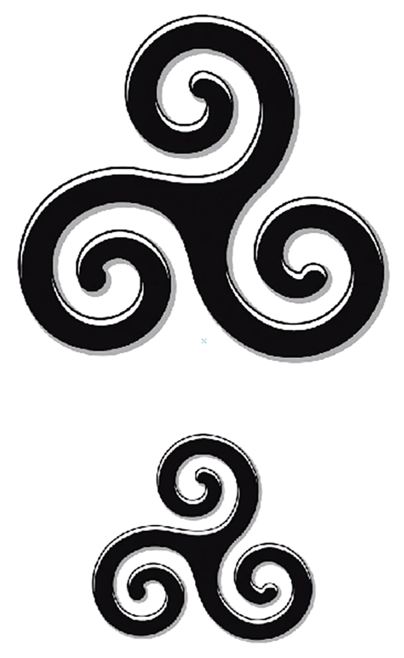Triple Spirals Triskelion Triskele Black Waterproof Temporary Tattoos 2 Sheets